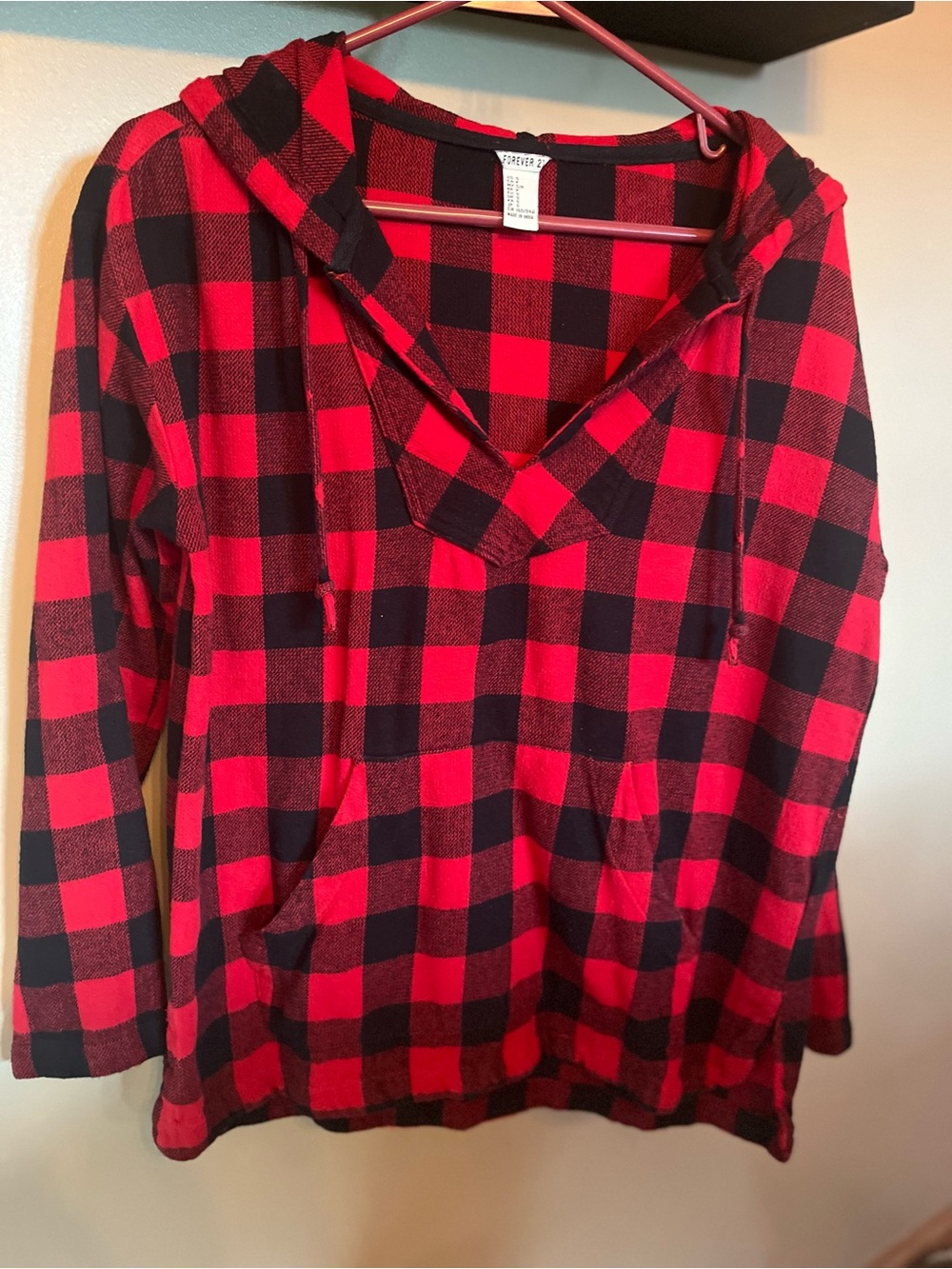 Forever 21 Red & Black Buffalo Plaid Hooded Pullover